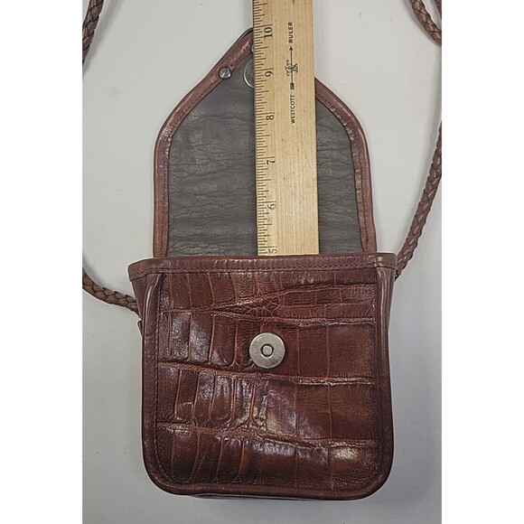 Brighton Brown Crocodile Embossed Woven Leather Small Crossbody Purse Vintage - Picture 10 of 12